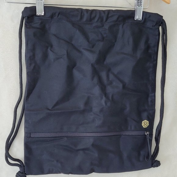 Lululemon Lightweight Gym Sack Black Graphite Logo Bag Drawstring Backpack - Picture 1 of 5